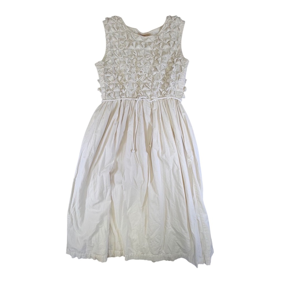 First Bloom Ivory Cotton Textured Smocked Bodice Sleeveless Midi Dress Size 10